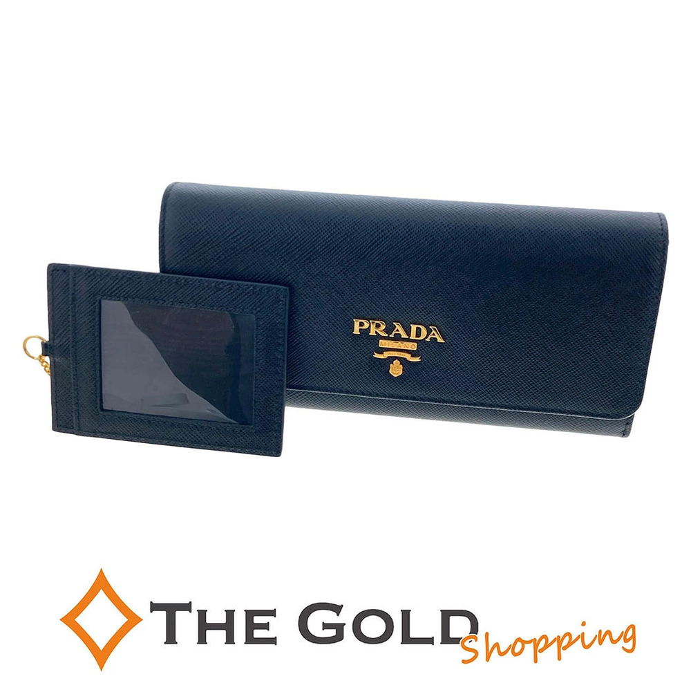 Prada Bifold Long Wallet Saffiano Flap Pass Case Black